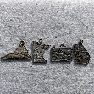 4 Vintage Sterling Silver State Charms